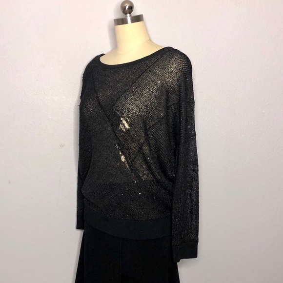 Guess Large Black Sequin Destroyed Knit Sweater - Picture 2 of 7